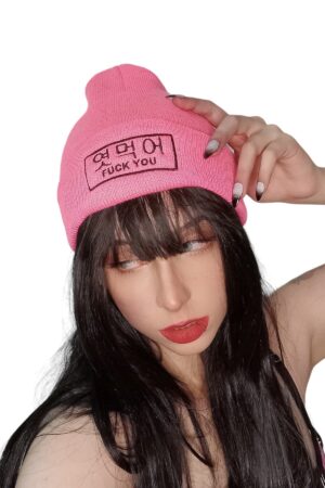 GORRO DE LANA Fuck U rosa